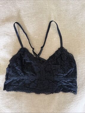 aerie Black Lace Longline Bralette with Adjustable Straps